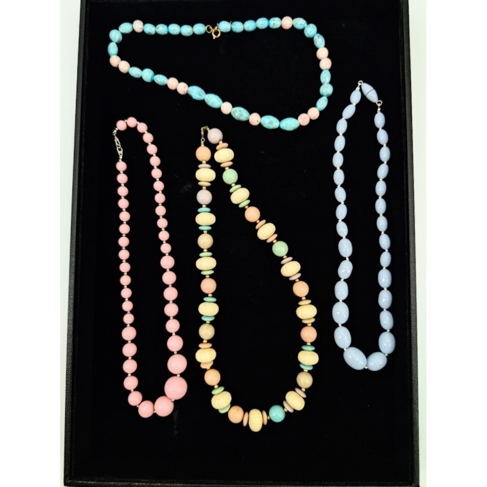VTG‎ Beaded Necklace Lot 4 pcs Pastel Color Graduated Lucite Pink Gumball Spring